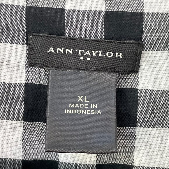 Ann Taylor Womens XL Check Print Button Up Blouse Long Sleeve Shirt Top - Picture 3 of 8